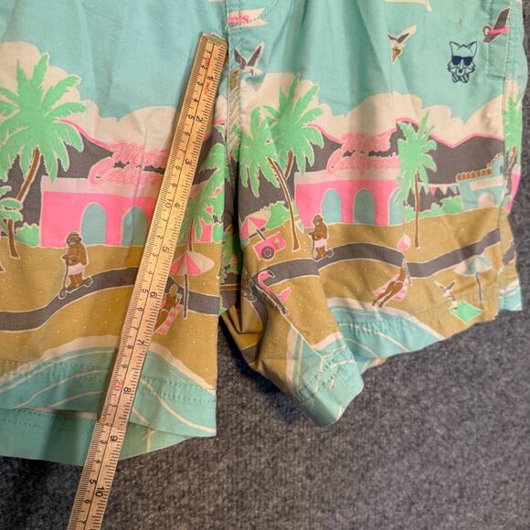 Party Pants Shorts Mens Medium Blue Drawstring All Over Print Swim Trunks Beach - Picture 7 of 8